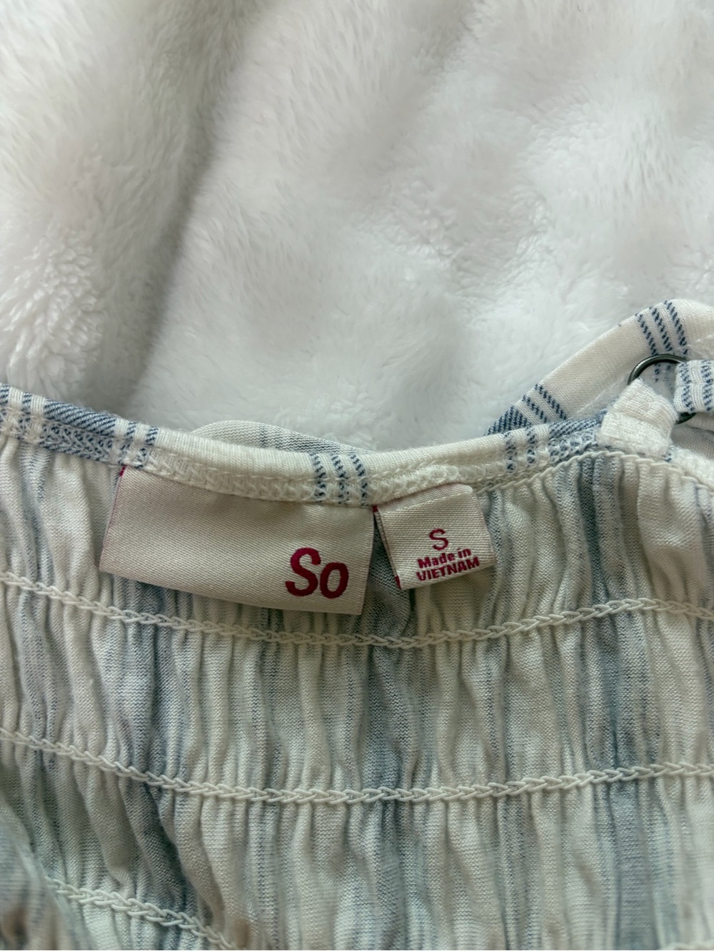 SO Cream and Blue Striped Smocked Peplum Cami - Picture 3 of 3